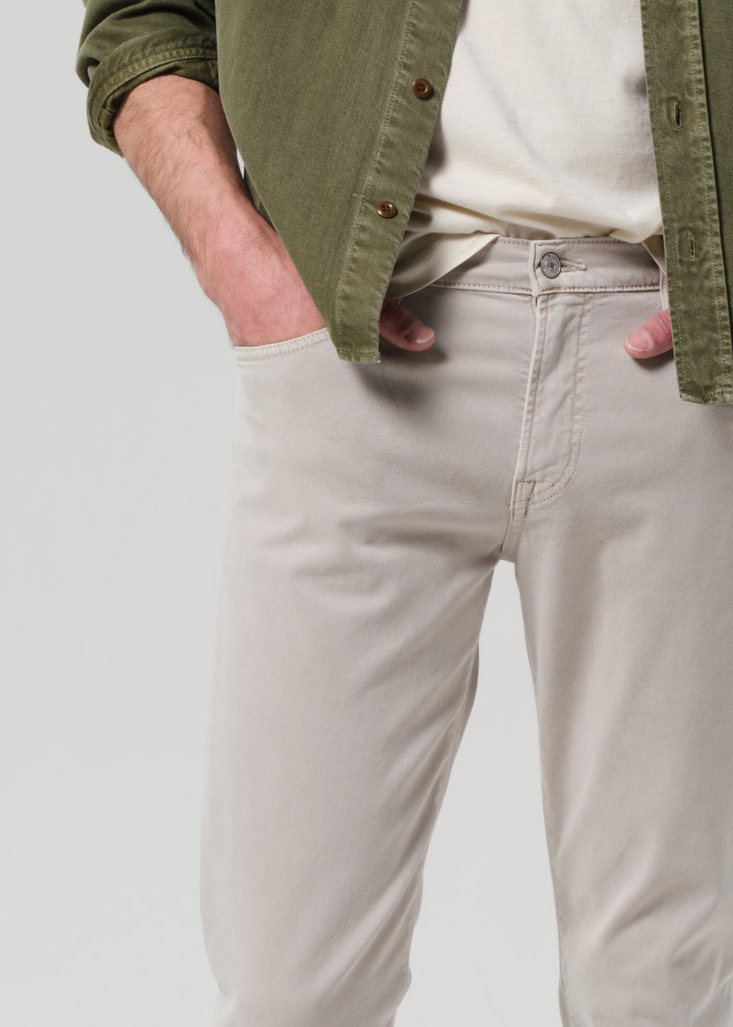 London Tapered Slim Brushed Sateen in Caraway detail