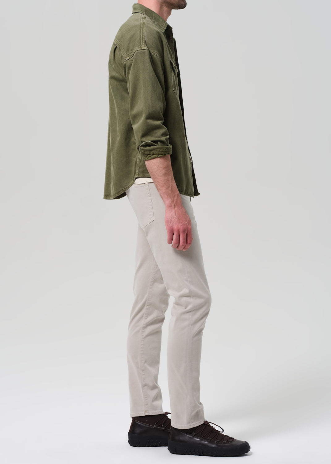 London Tapered Slim Brushed Sateen in Caraway side