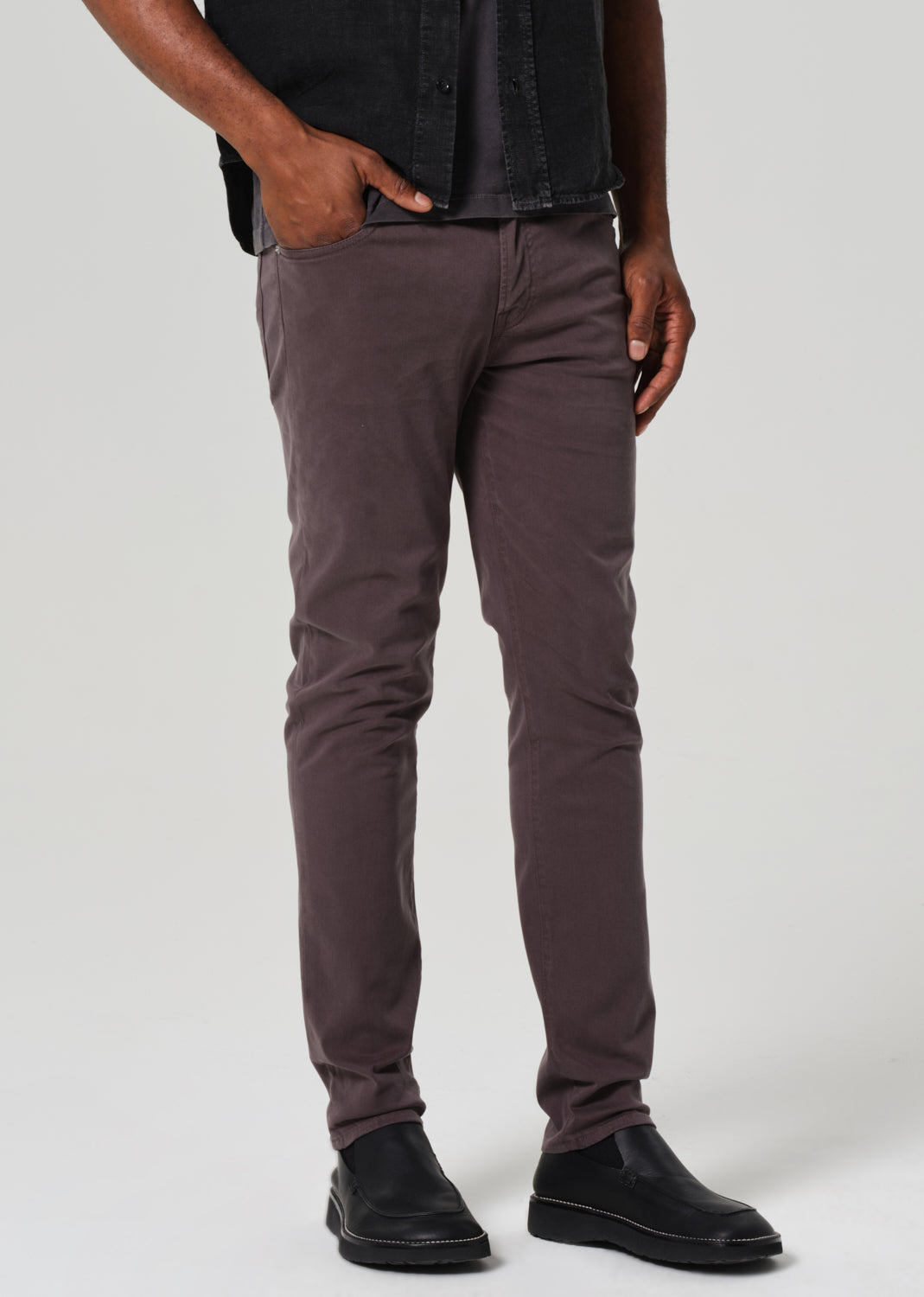 London Tapered Slim Stretch Sateen in Gravel front