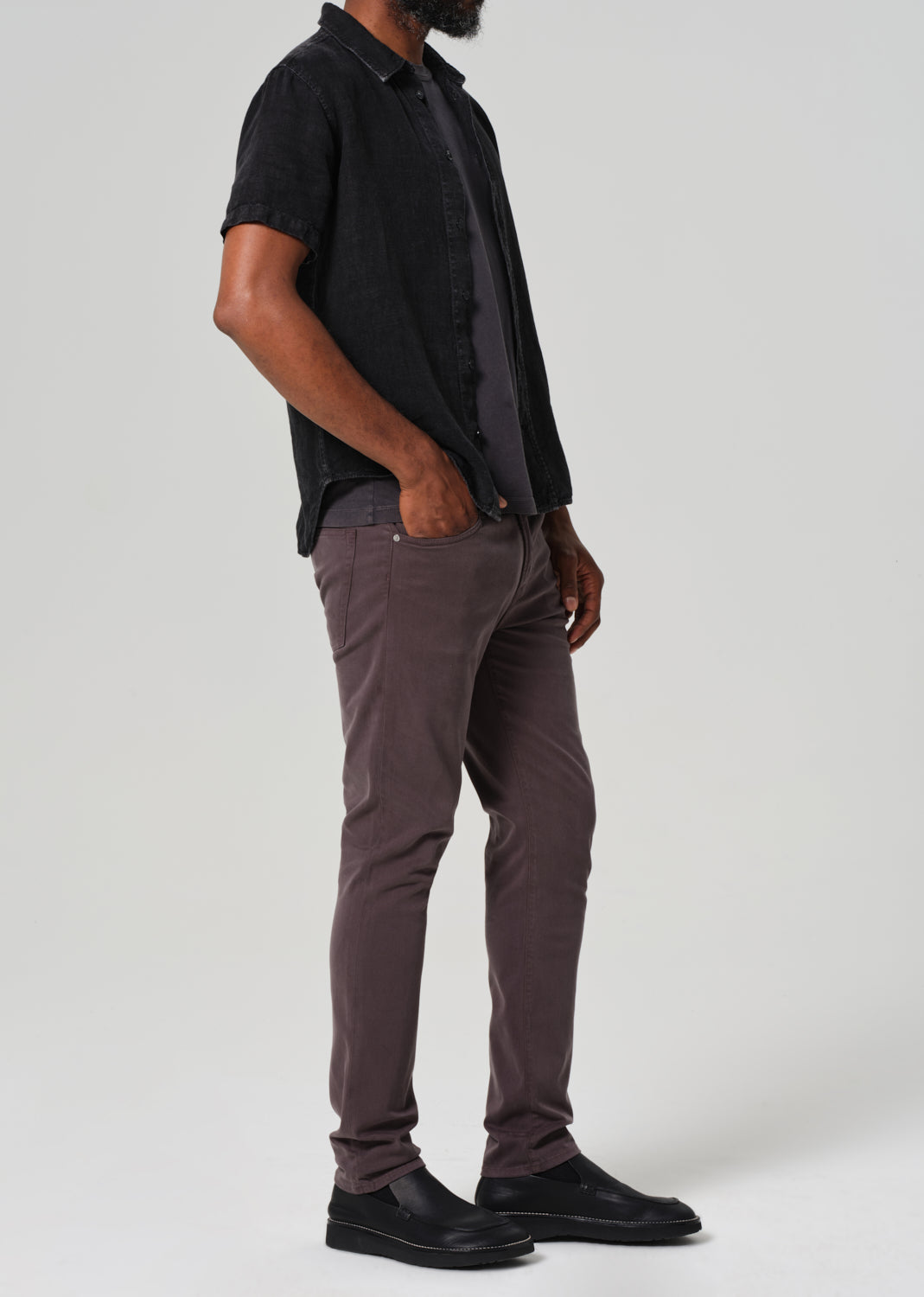 London Tapered Slim Stretch Sateen in Gravel side