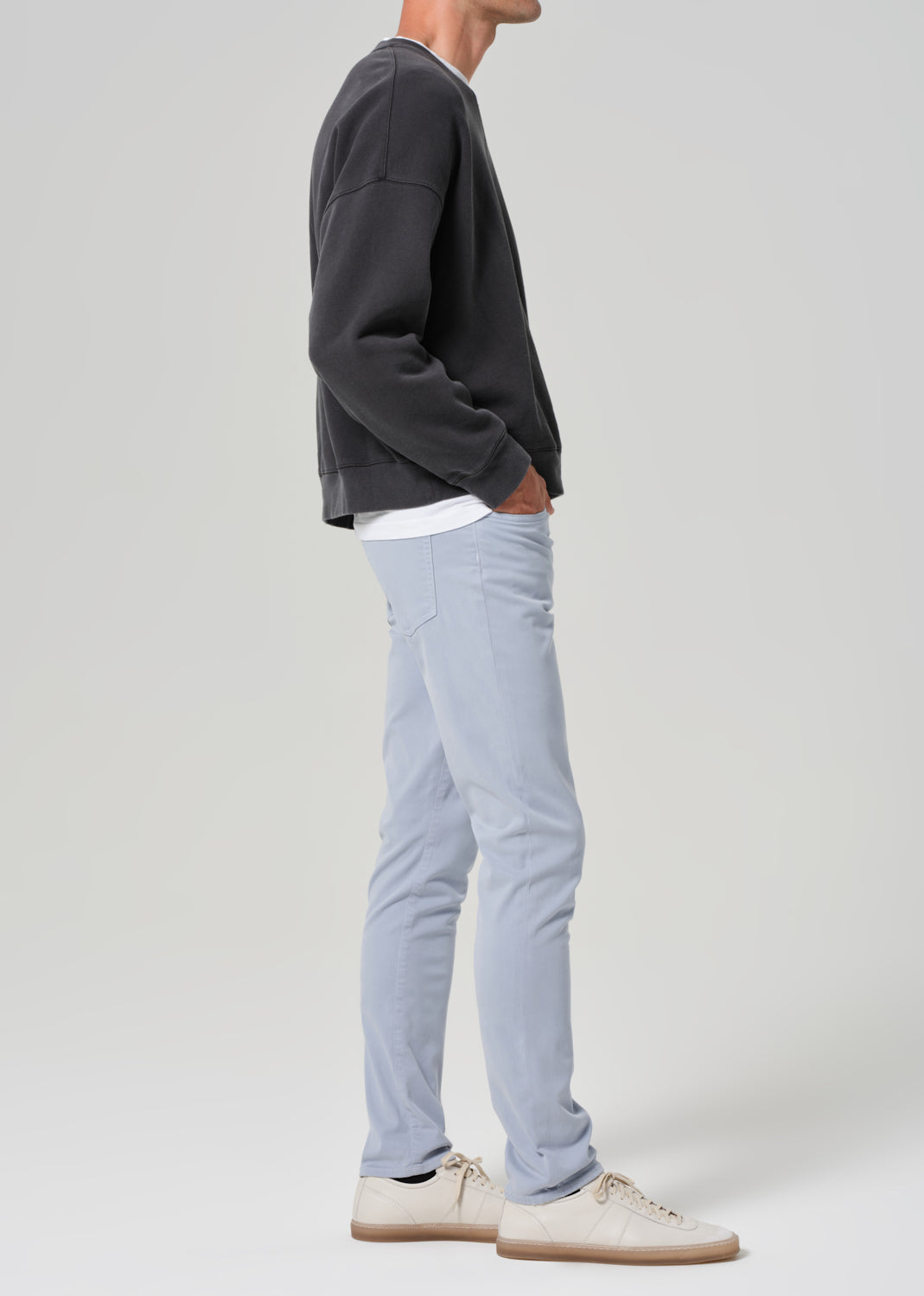 London Tapered Slim Stretch Sateen in Seagull side