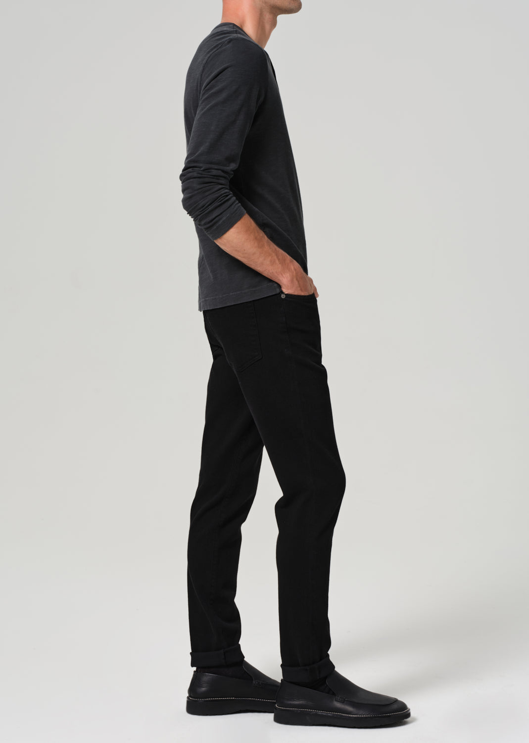 London Tapered Slim Cashmere Denim in Starless side