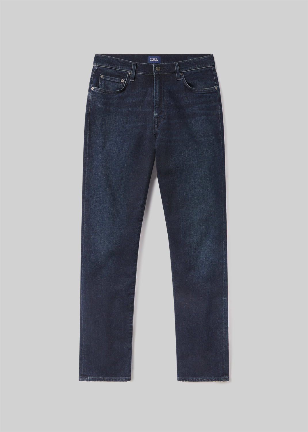London Tapered Slim Cashmere Denim in Dark Tint flat