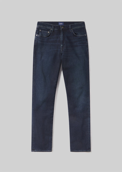 London Tapered Slim Cashmere Denim in Dark Tint flat
