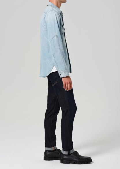 London Tapered Slim Cashmere Denim in Falcon side