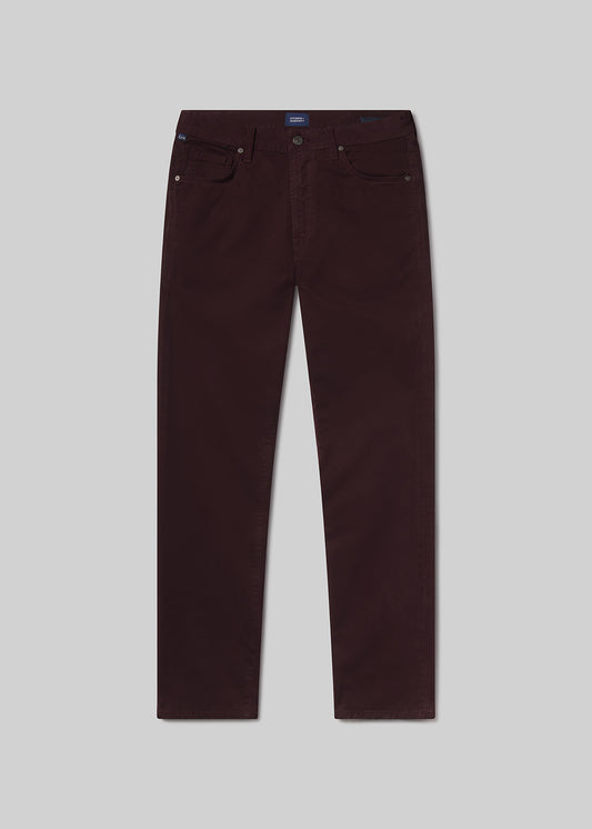Gage Slim Straight Cashmere Touch Sateen in Burgundy flat