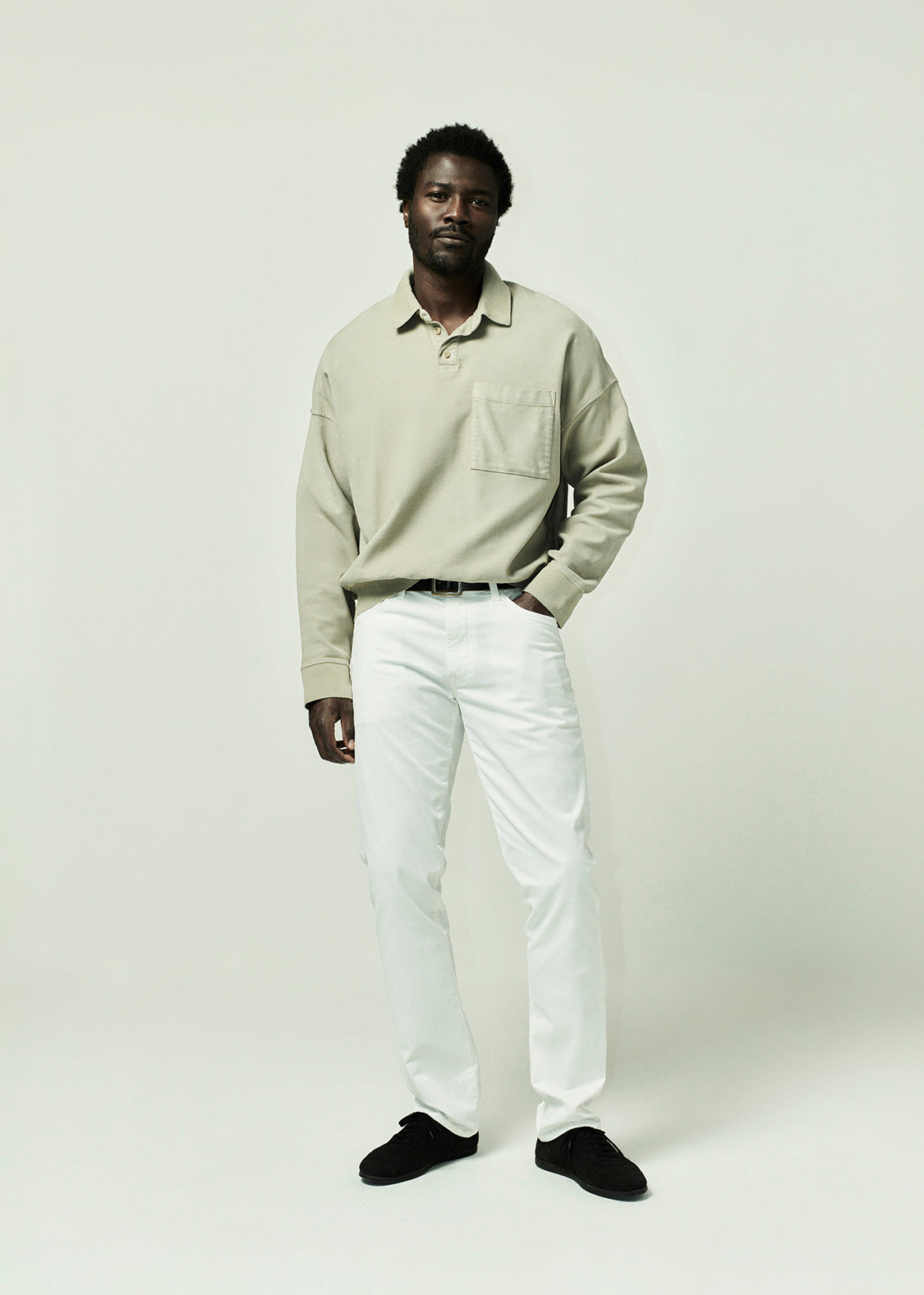 Gage Slim Straight Cashmere Touch Sateen in Soft White