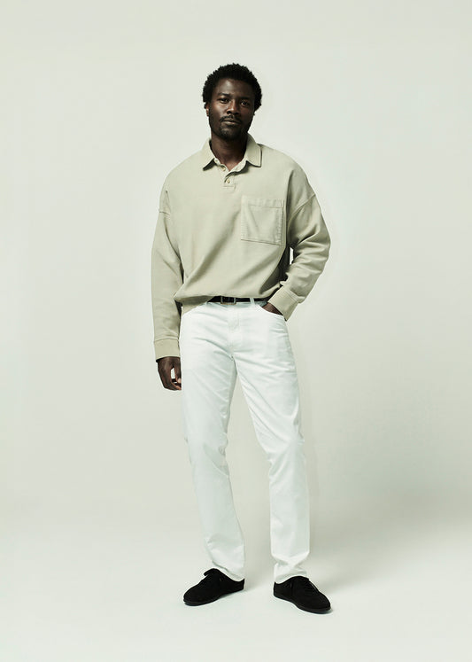 Gage Slim Straight Cashmere Touch Sateen in Soft White