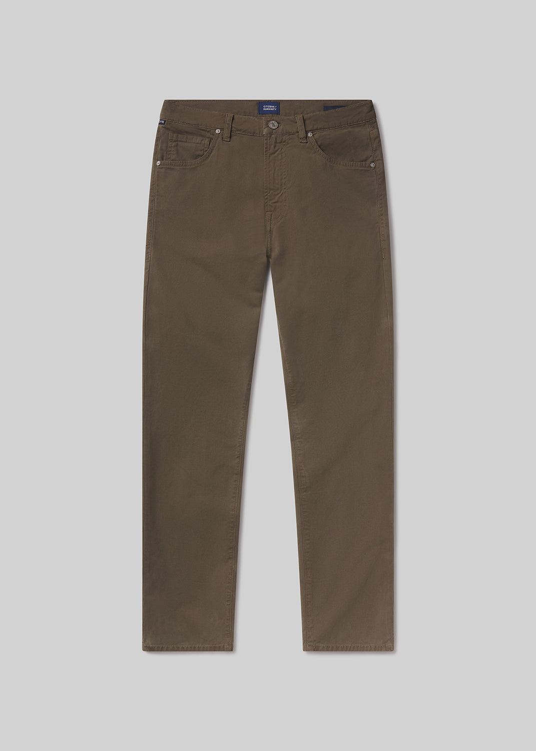 Flat shot of brown pants on a grey background