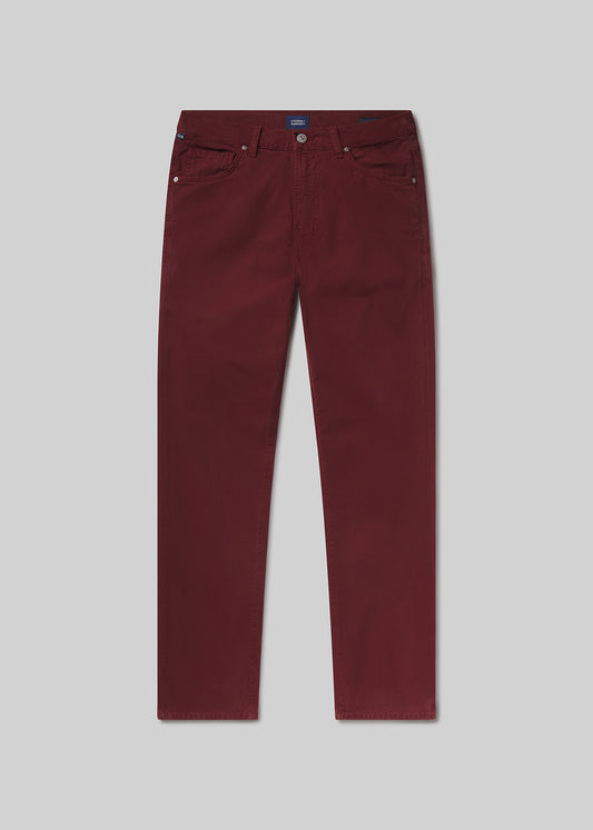 Flat shot of maroon pants on a grey background