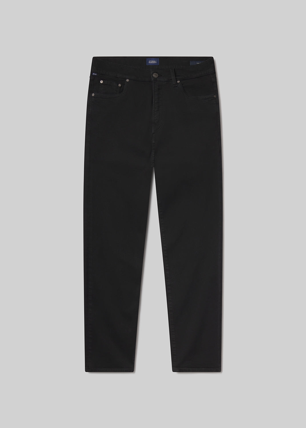 Flat shot of black jeans on a grey background