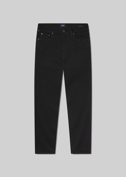 Flat shot of black jeans on a grey background