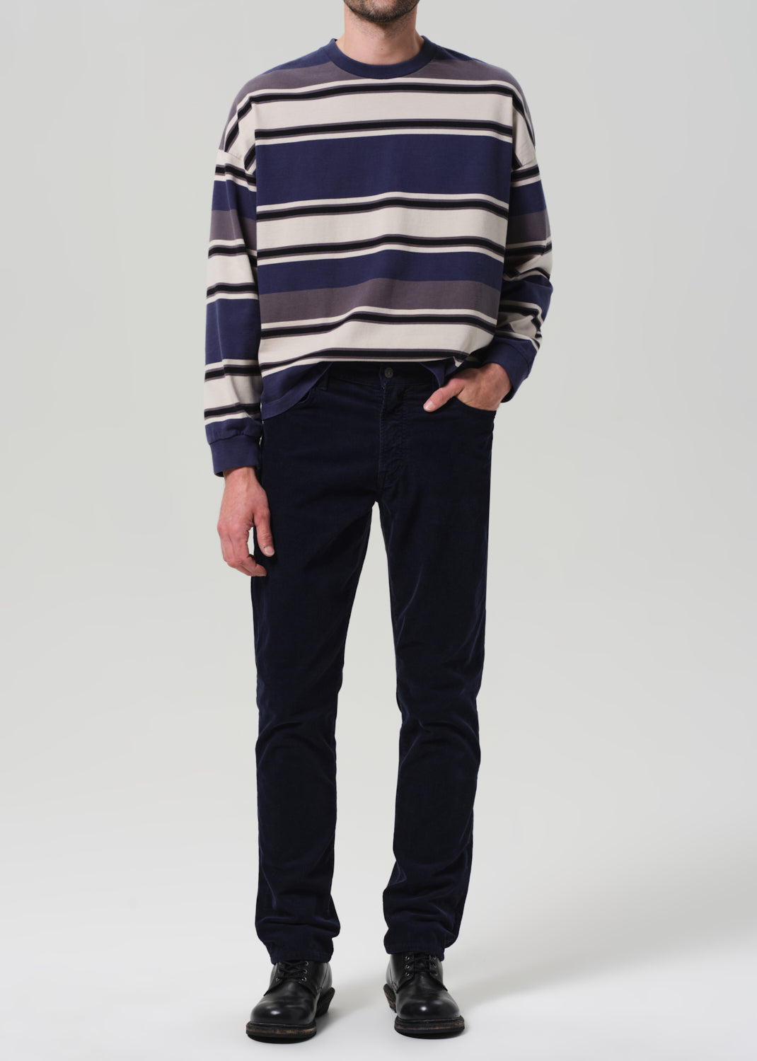 Elijah Straight Stretch Corduroy in Navy front