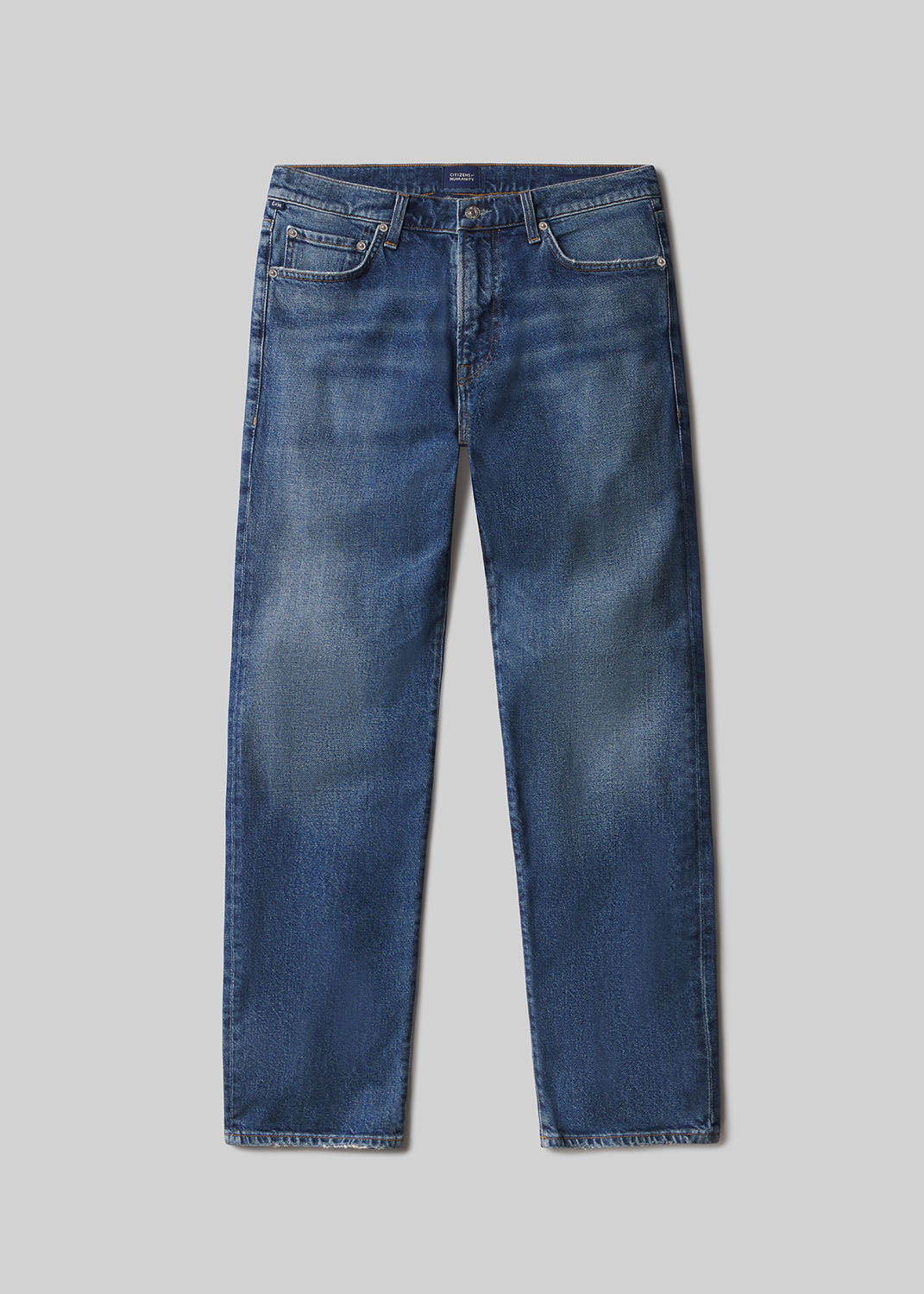 Elijah Straight Archive Denim in Mid Indigo flat