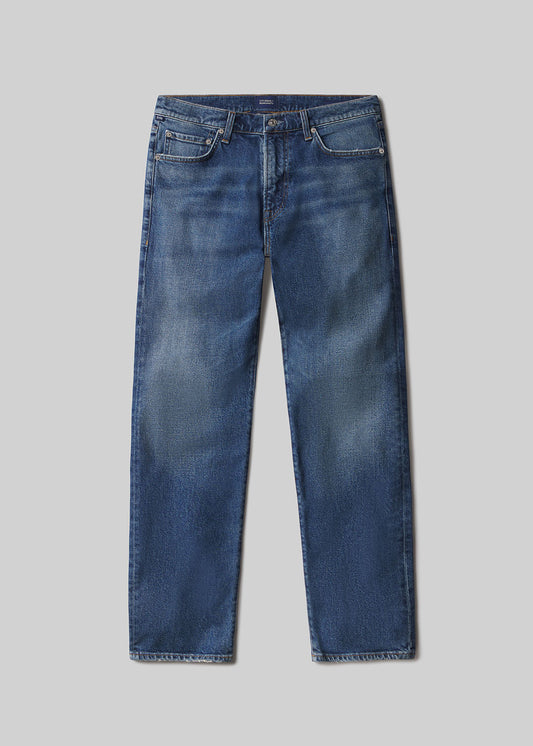 Elijah Straight Archive Denim in Mid Indigo flat
