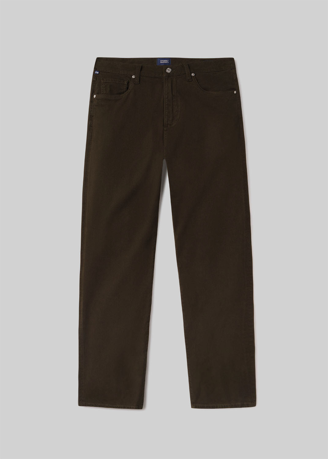 Dark olive pants, front product view