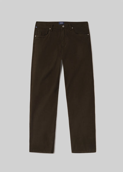 Dark olive pants, front product view