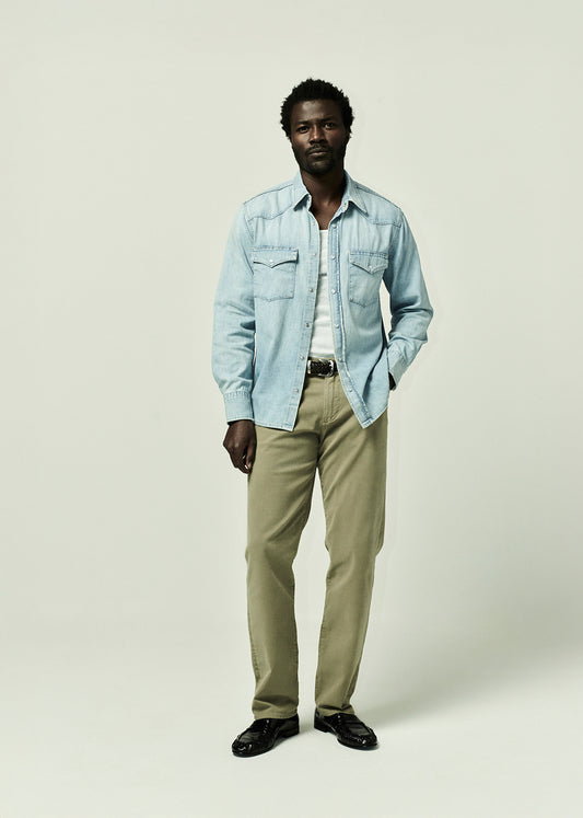 Elijah Straight Cashmere Touch Twill in Olive Khaki