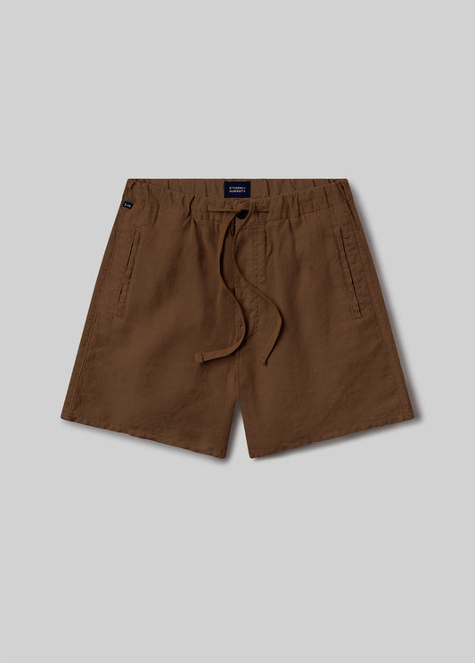 Drawstring Deck Short Heavy Linen in Kelp flat