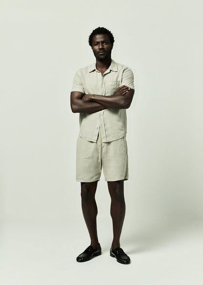 Drawstring Deck Linen Short in Wheat