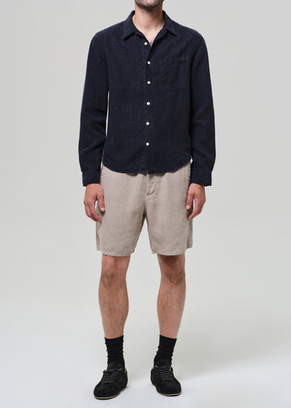 Drawstring Deck Linen Short in Wheat