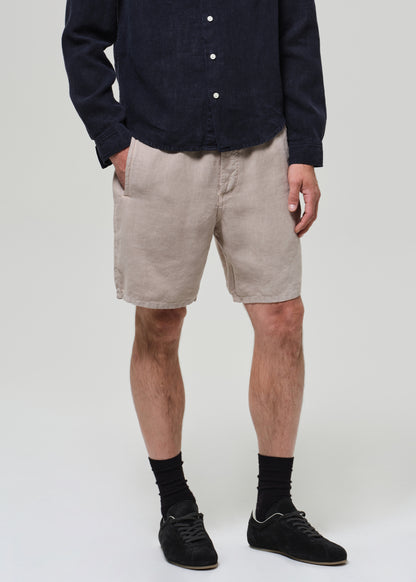 Drawstring Deck Linen Short in Wheat