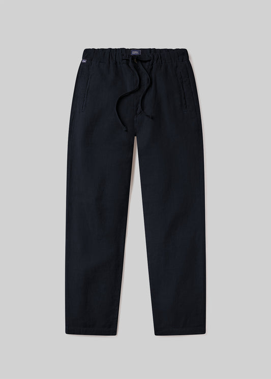 Drawstring Deck Linen Pant in Navy flat