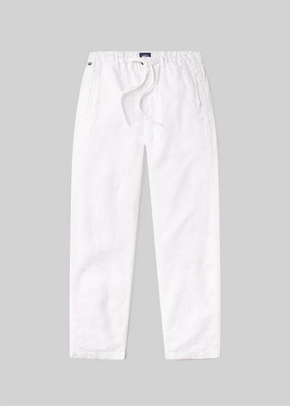 Drawstring Deck Linen Pant in White flat