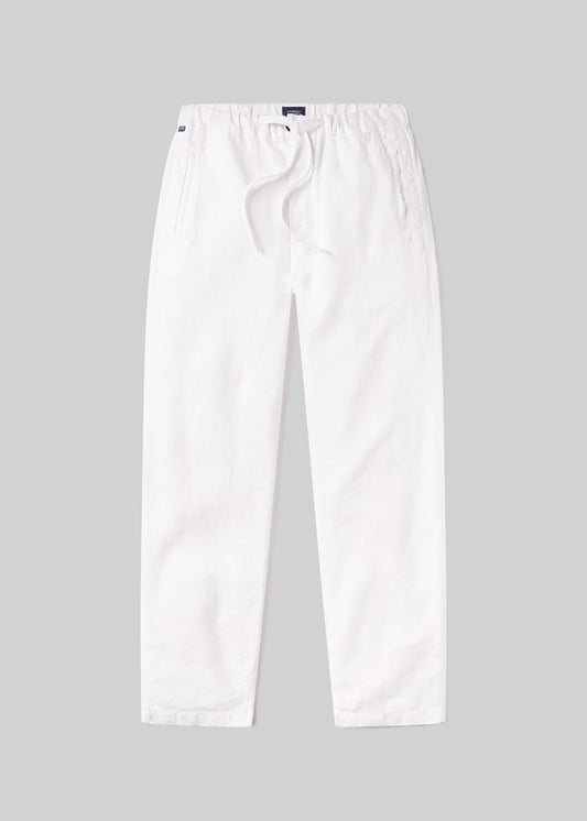 Drawstring Deck Linen Pant in White flat