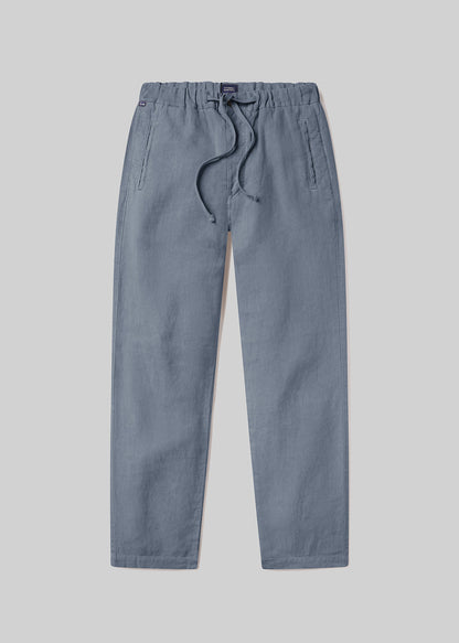 Drawstring Deck Linen Pant in Stone Blue flat
