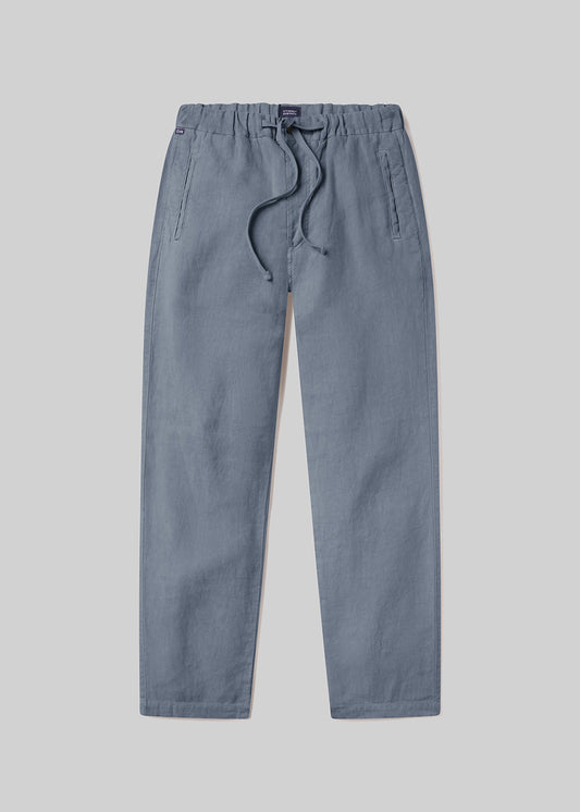 Drawstring Deck Linen Pant in Stone Blue flat