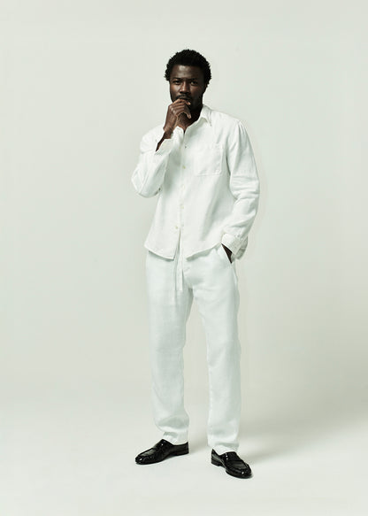 Drawstring Deck Linen Pant in White