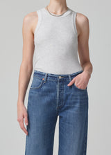 Isabel Rib Tank in Heather Grey front