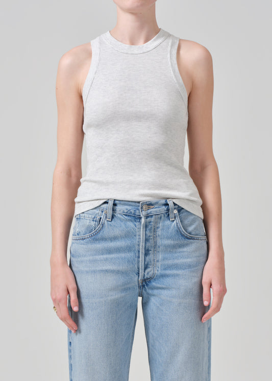 Isabel Rib Tank in Heather Grey front