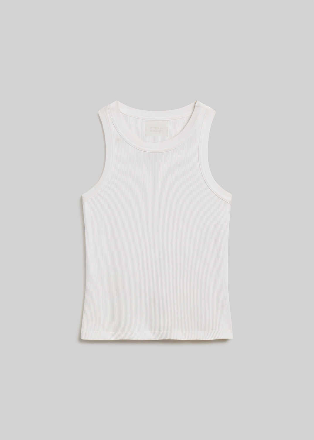 White ribbed tank top on grey background