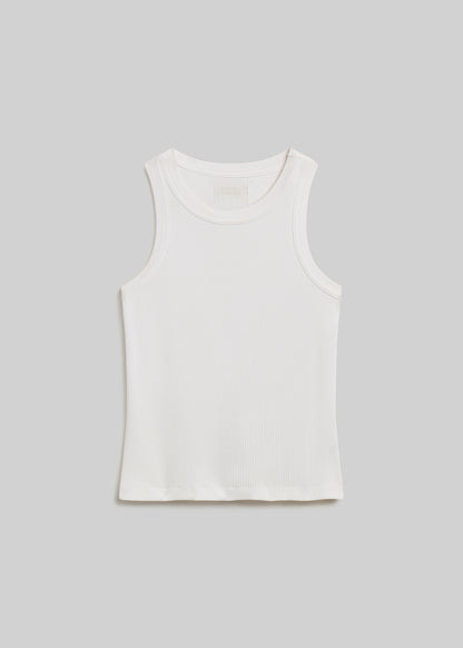 White ribbed tank top on grey background