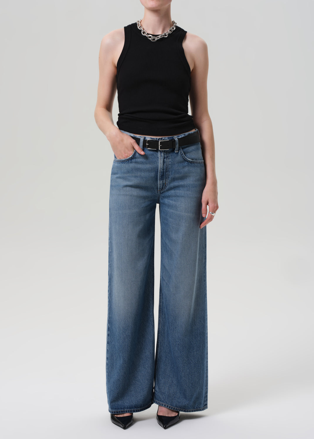 Isabel Rib Tank in Black front