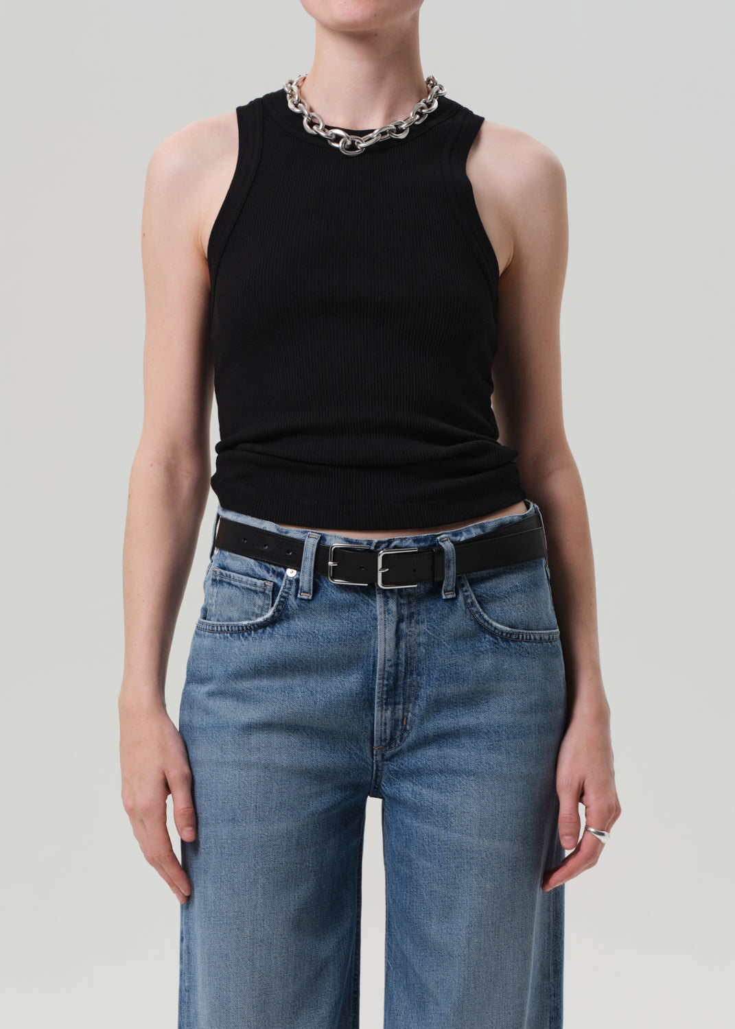 Isabel Rib Tank in Black front