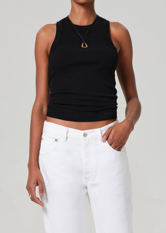 Isabel Rib Tank in Black front