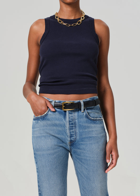 Isabel Rib Tank in Navy front