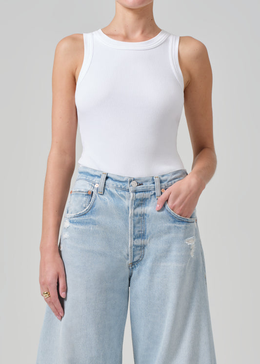 Isabel Rib Tank in White front