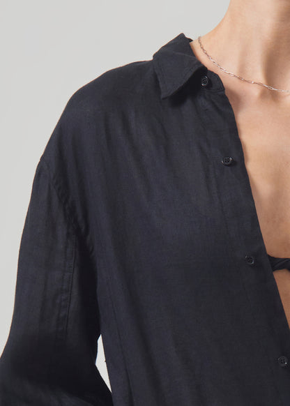 Kayla Shrunken Linen Shirt in Black