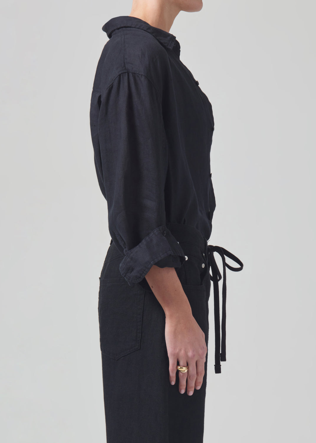 Kayla Shrunken Linen Shirt in Black