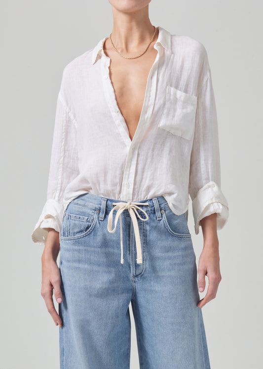 Kayla Shrunken Linen Shirt in Vanilla