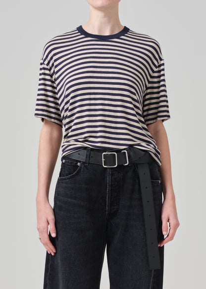 Elisabetta Relaxed Tee in Navy Stripe front