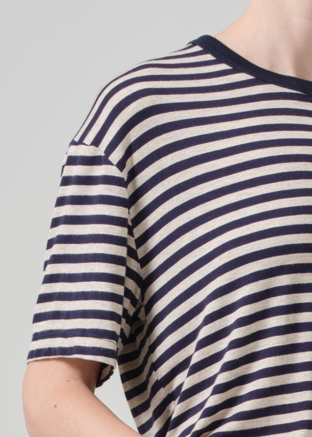 Elisabetta Relaxed Tee in Navy Stripe detail