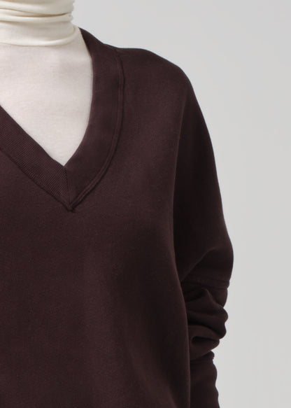 Ronan V Neck in Clove detail