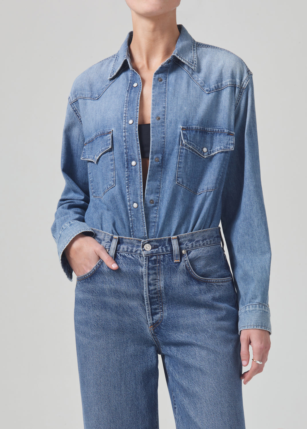 Cropped Western Shirt in Carolina Blue – Citizens of Humanity
