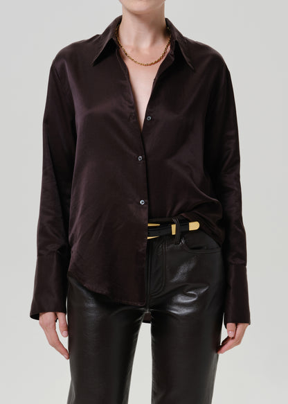 Camilia Silk Cotton Shirt in Chocolate Dark Brown