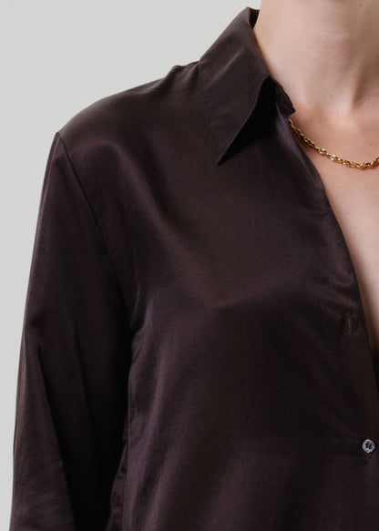 Camilia Silk Cotton Shirt in Chocolate Dark Brown